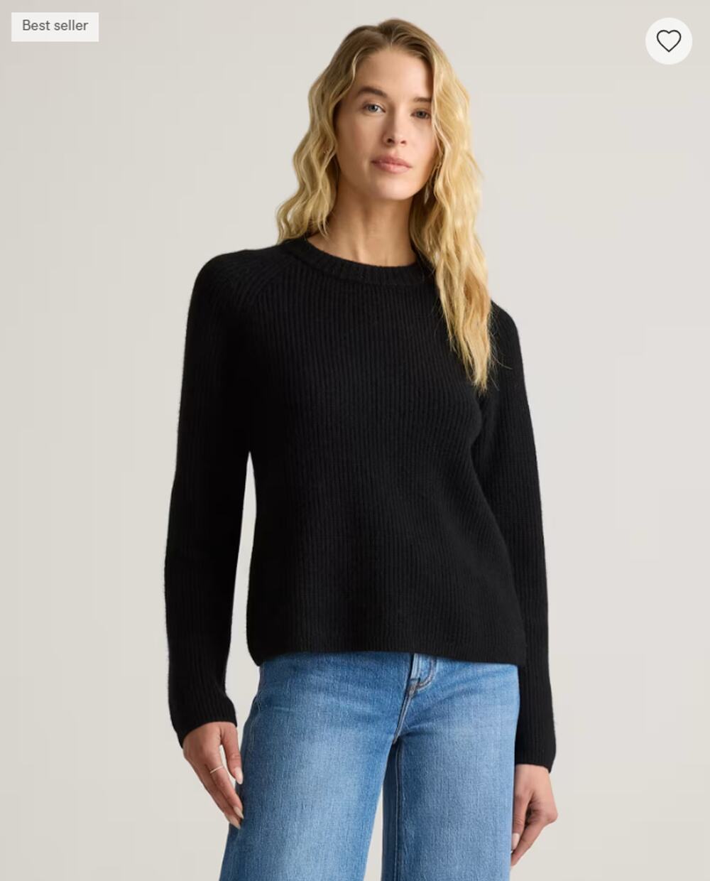Quince Mongolian Cashmere Fisherman Crewneck Sweater Black Size M NWT